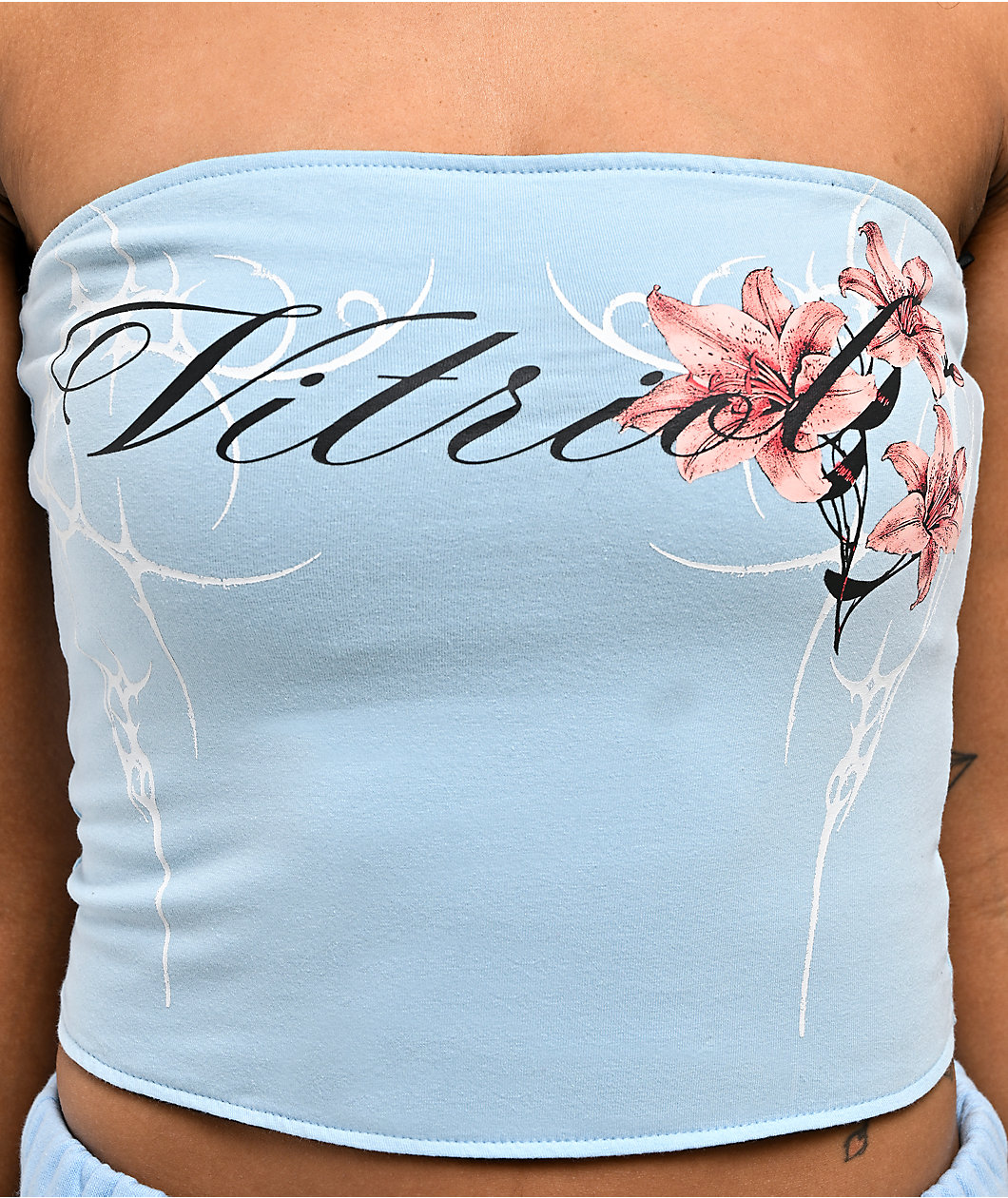 Vitriol Hazel Floral Blue & Black Reversible Tube Top