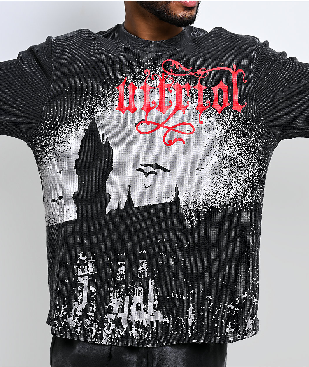 Vitriol Holy Ghost Black Wash Thermal Long Sleeve T-Shirt