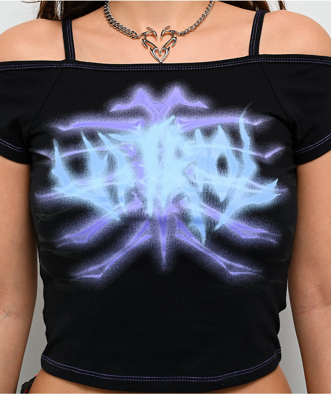 Vitriol Keeli Skeleton Off Shoulder Black Crop Top