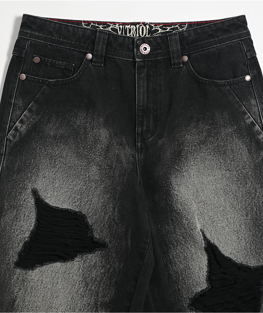 Vitriol Kids Depth Distressed Black Wash Ultra Wide Leg Jeans
