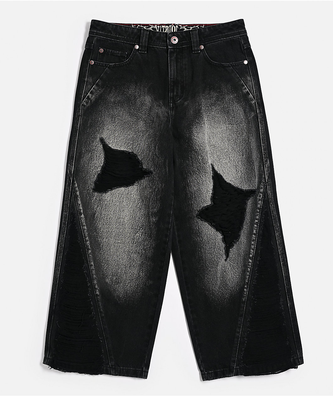 Vitriol Kids Depth Distressed Black Wash Ultra Wide Leg Jeans
