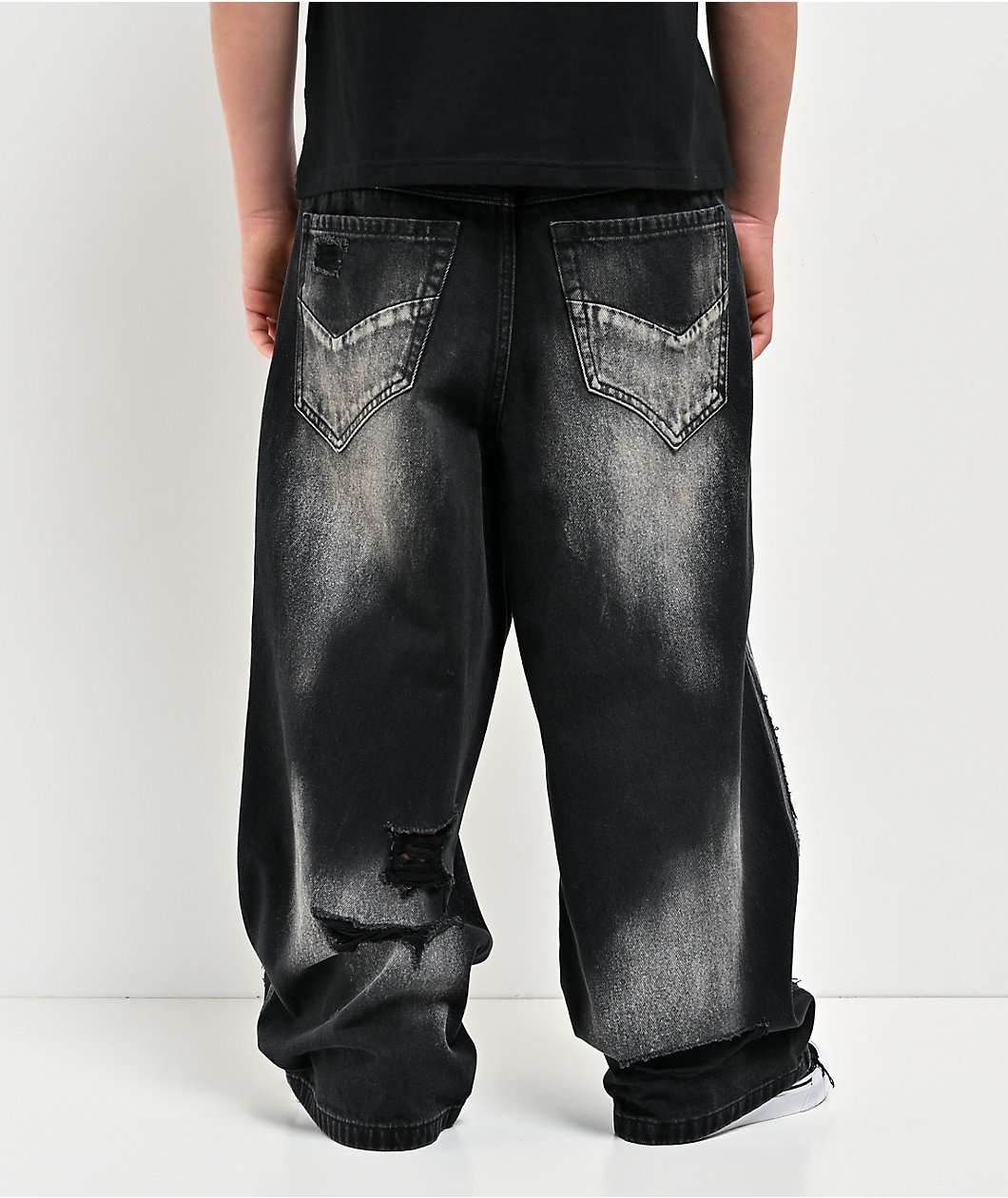 Vitriol Kids Depth Distressed Black Wash Ultra Wide Leg Jeans