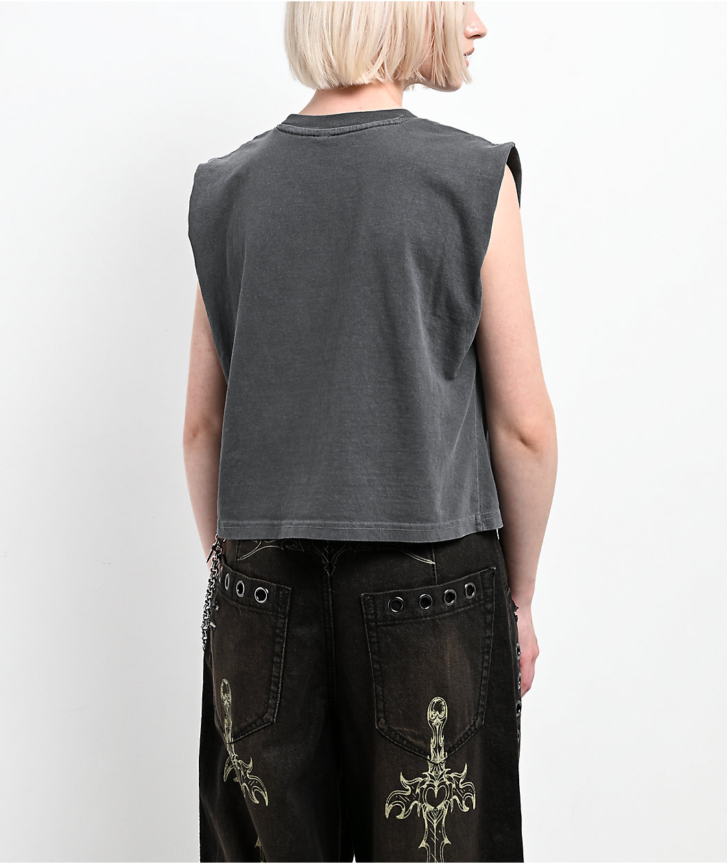 Vitriol Layered AF Grey Wash Crop Tank Top