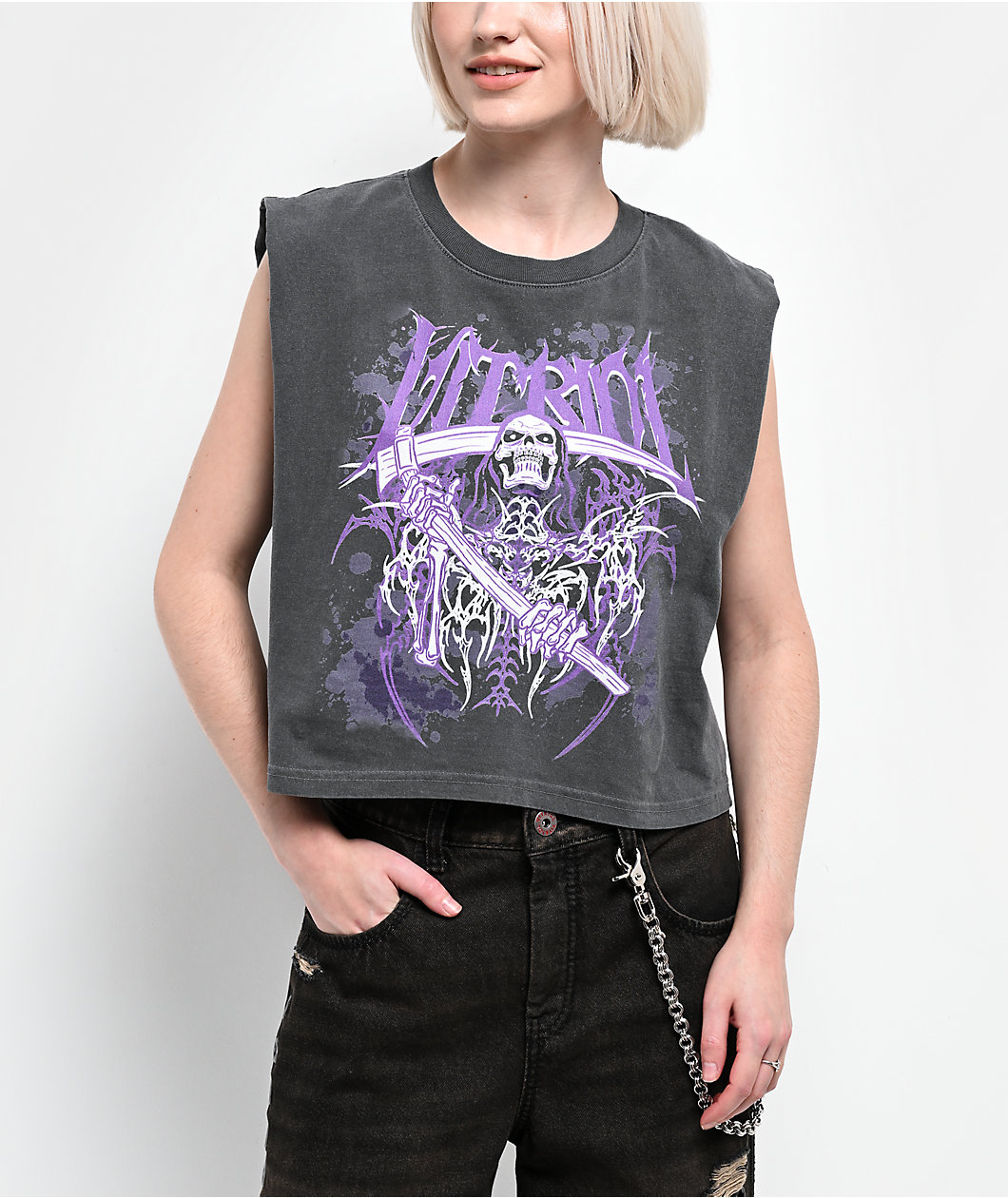 Vitriol Layered AF Grey Wash Crop Tank Top