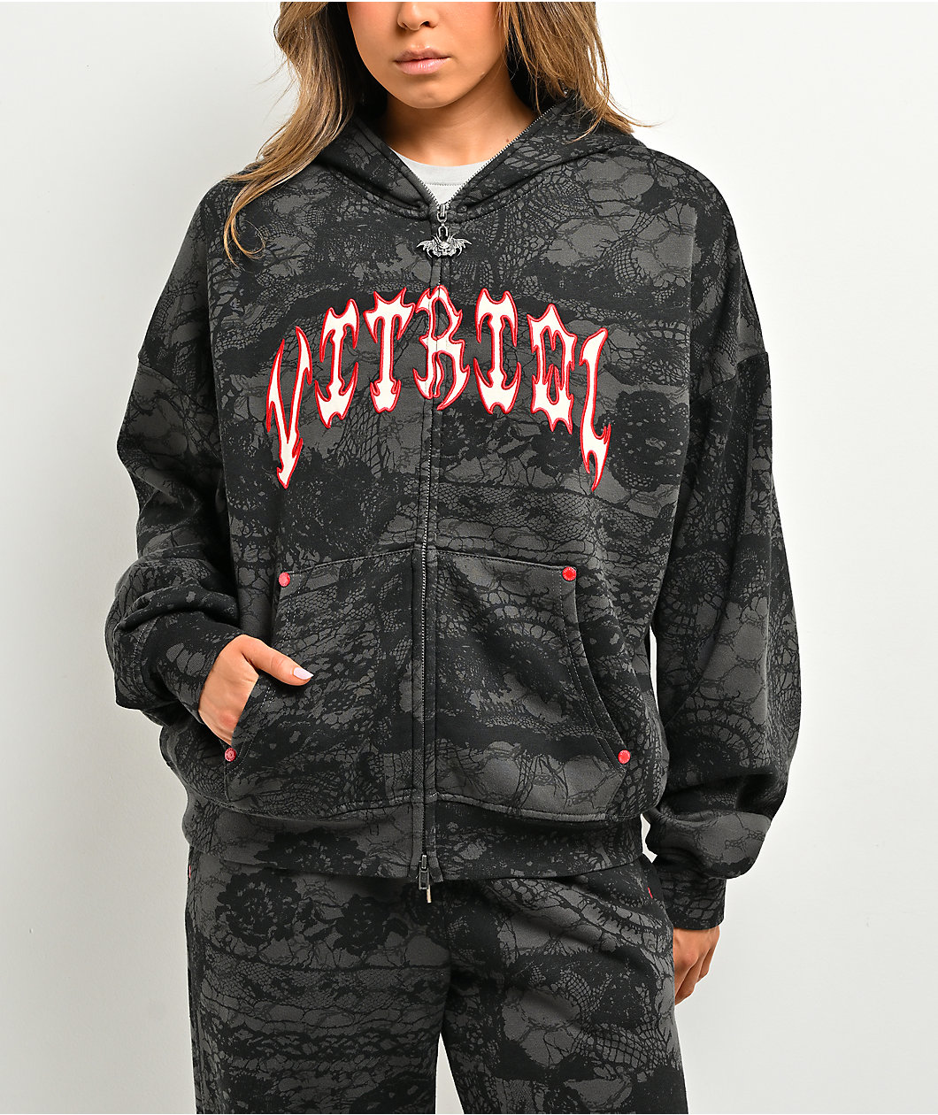 Vitriol Lenexa Lace Dark Grey & Black Bodybag Hoodie