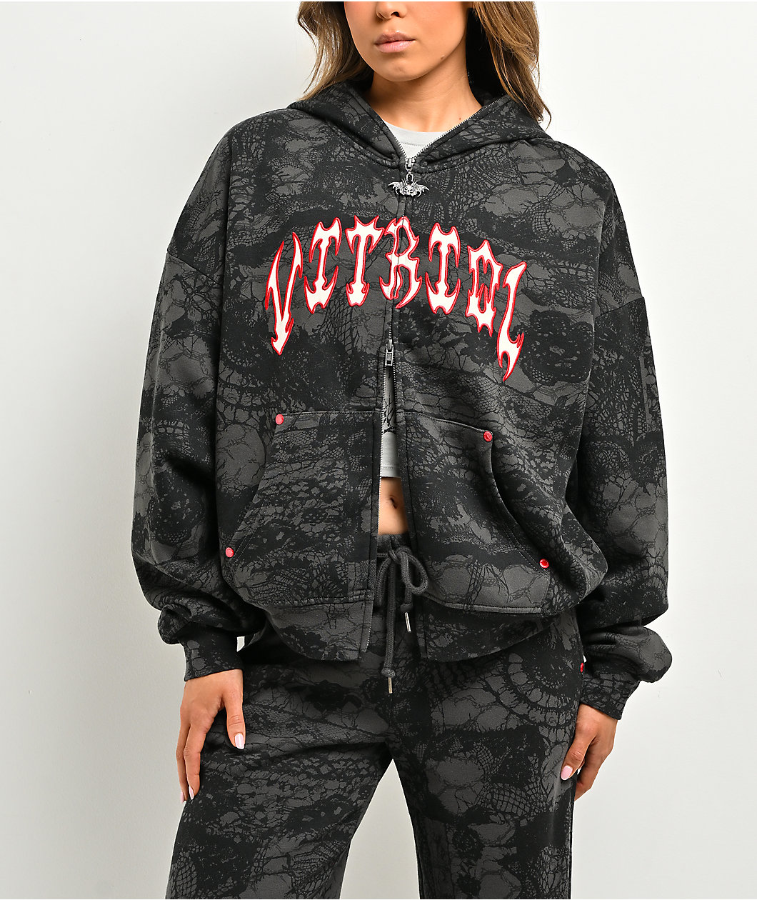 Vitriol Lenexa Lace Dark Grey & Black Bodybag Hoodie