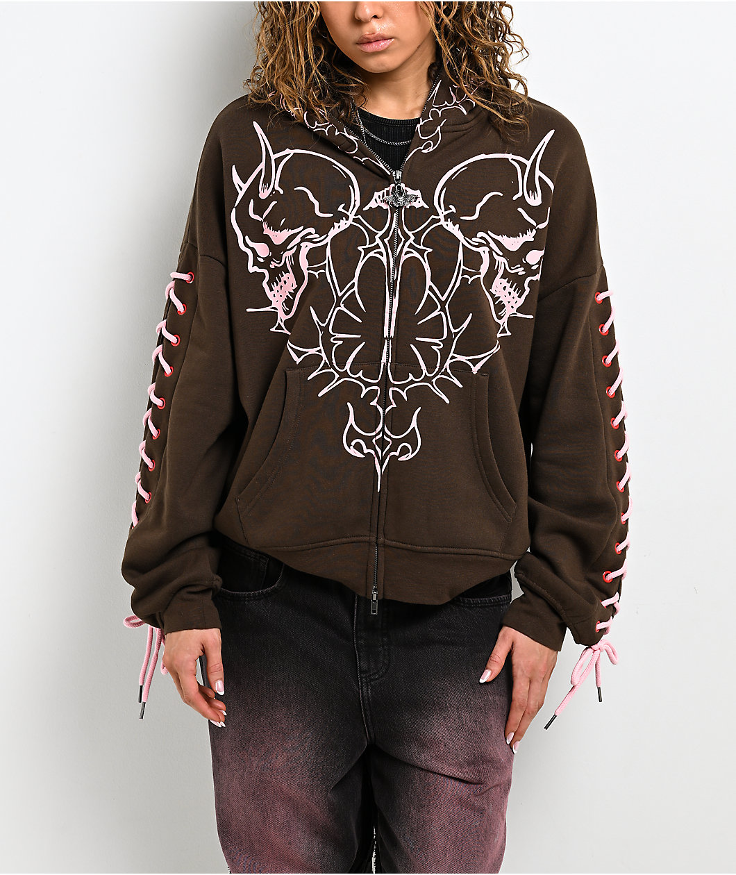 Vitriol Lenexa Lacing Brown & Pink Body Bag Zip Hoodie