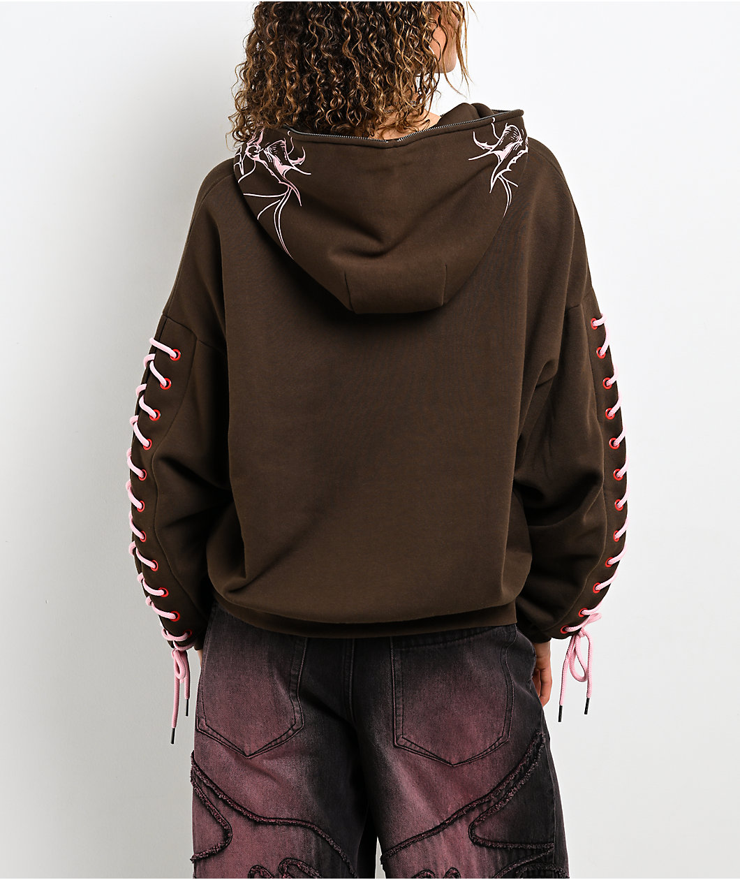 Vitriol Lenexa Lacing Brown & Pink Body Bag Zip Hoodie