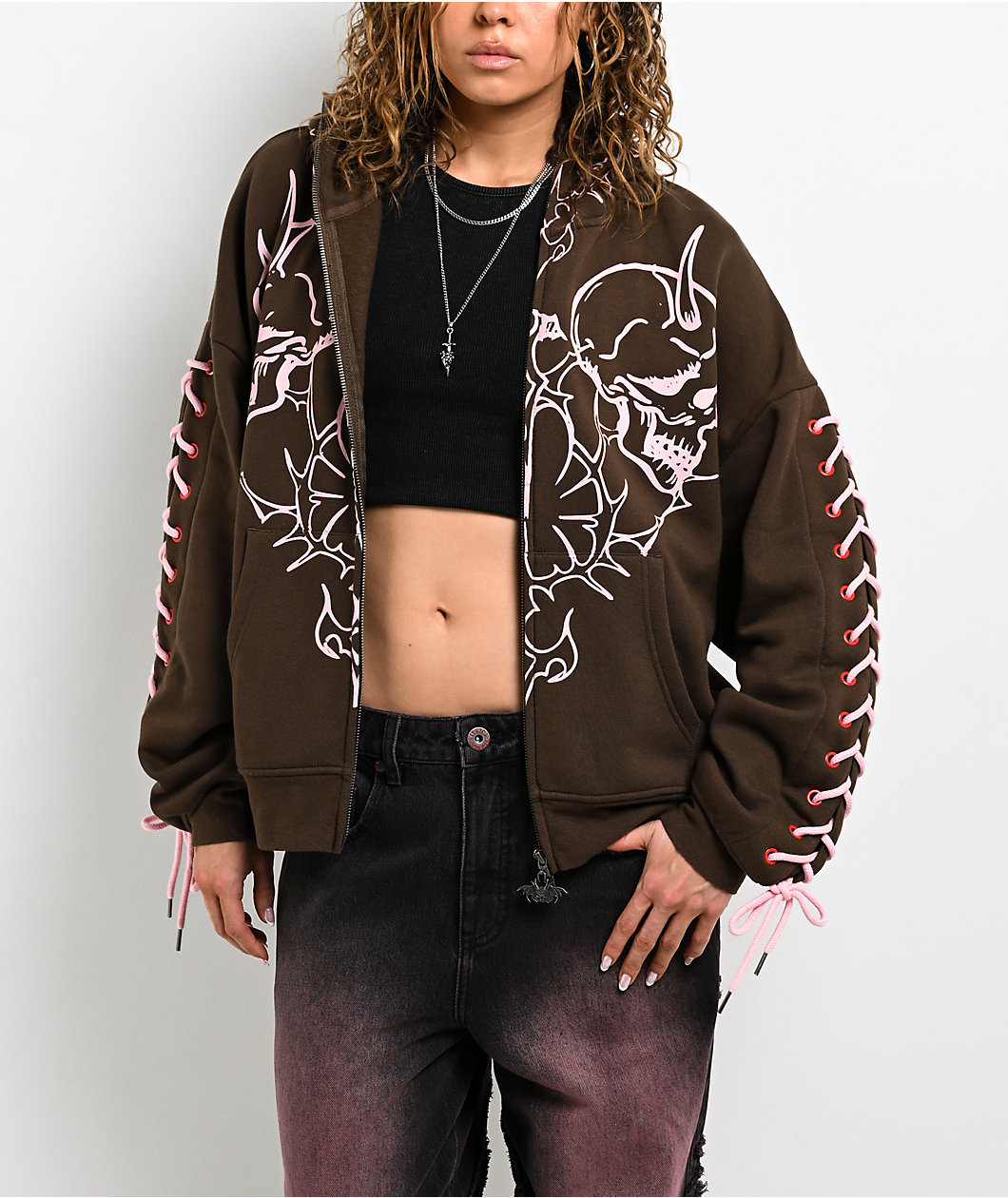 Vitriol Lenexa Lacing Brown & Pink Body Bag Zip Hoodie