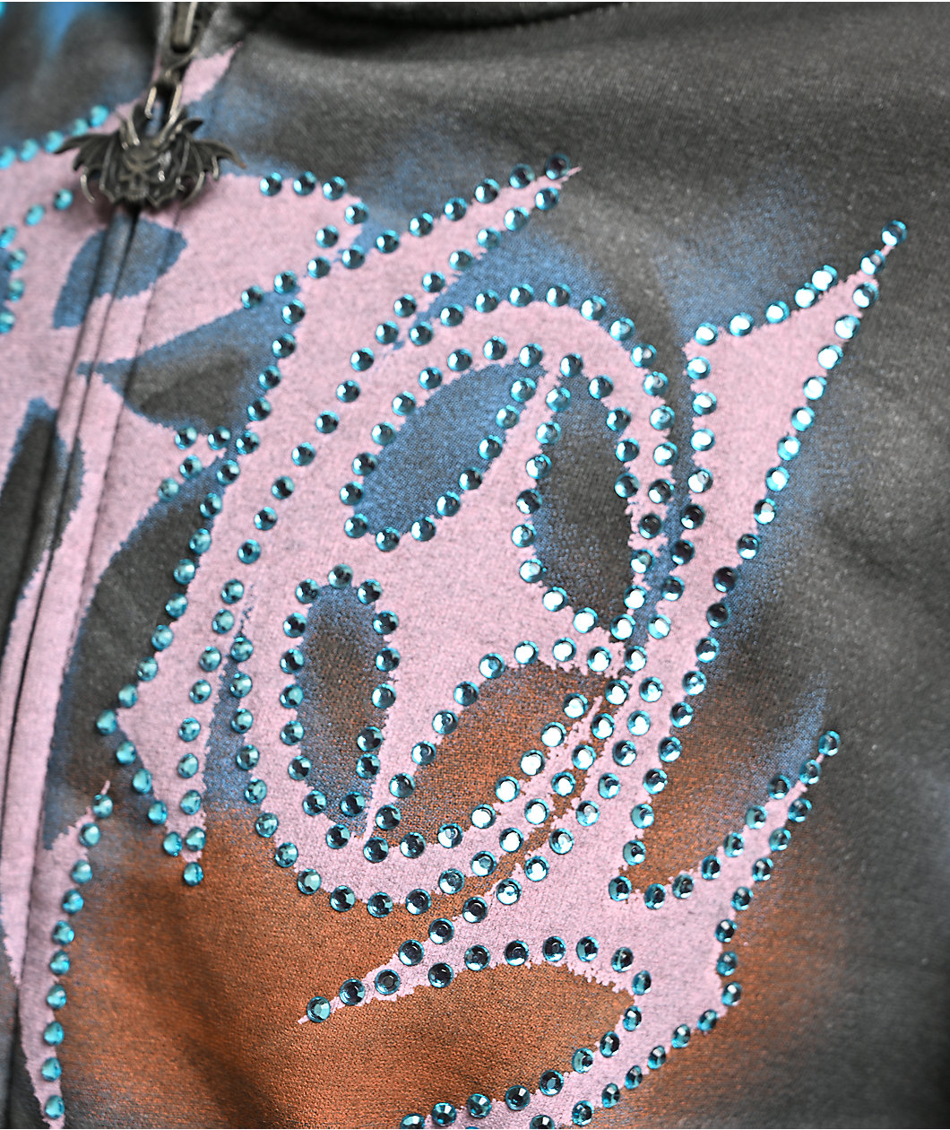 Vitriol Lenexa Smoke Print Rhinestone Grey Body Bag Hoodie