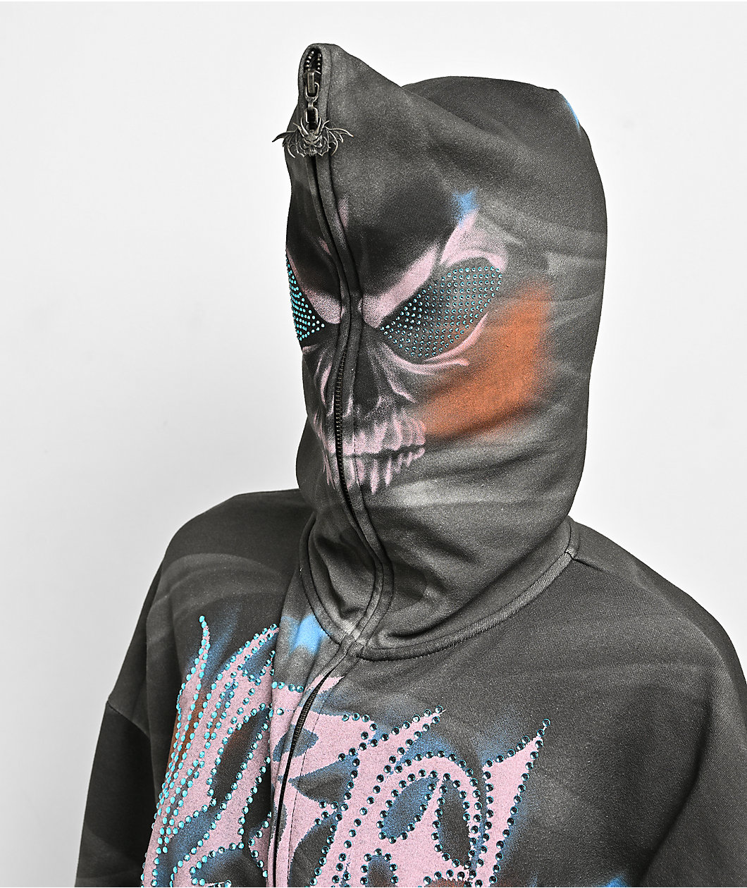 Vitriol Lenexa Smoke Print Rhinestone Grey Body Bag Hoodie