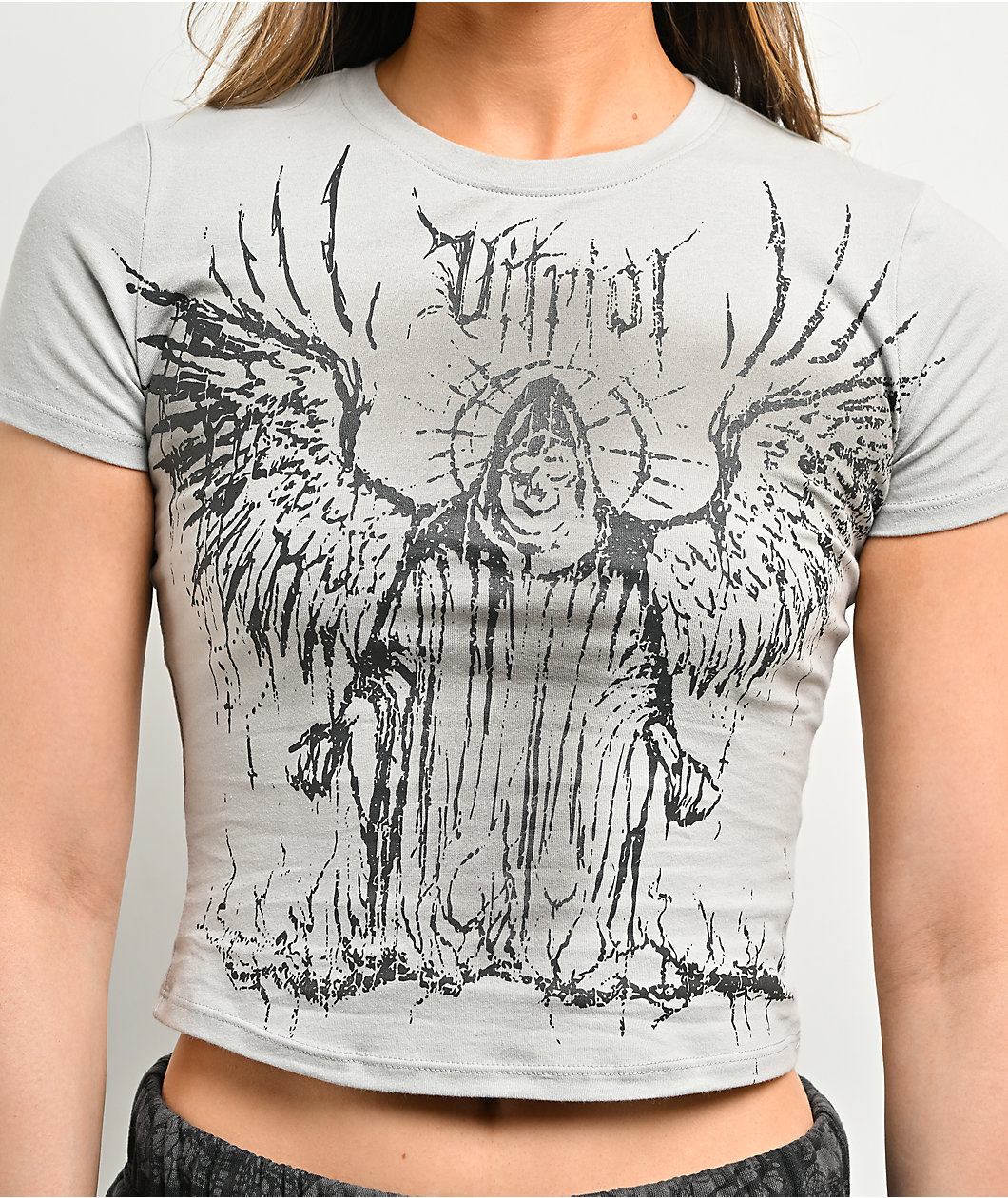 Vitriol Lina Grey Wash Crop T-Shirt