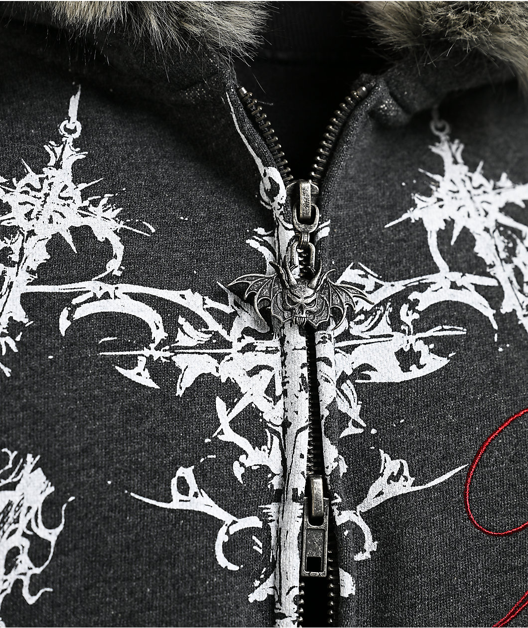 Vitriol Loose Tooth Faux Fur Charcoal Crop Zip Hoodie