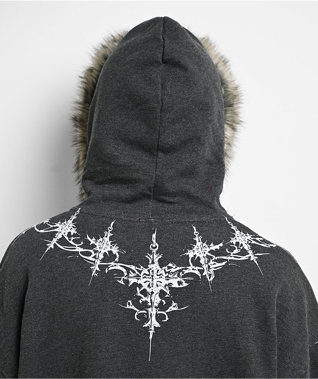 Vitriol Loose Tooth Faux Fur Charcoal Crop Zip Hoodie