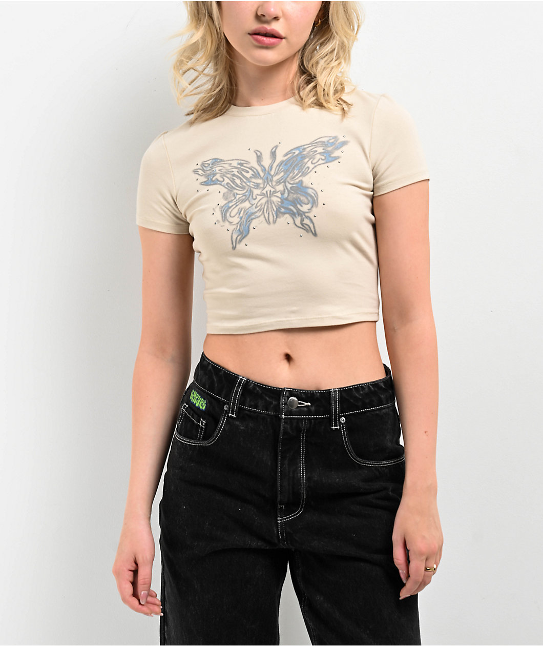 Vitriol Lorena Buckle Back Beige Crop T-Shirt