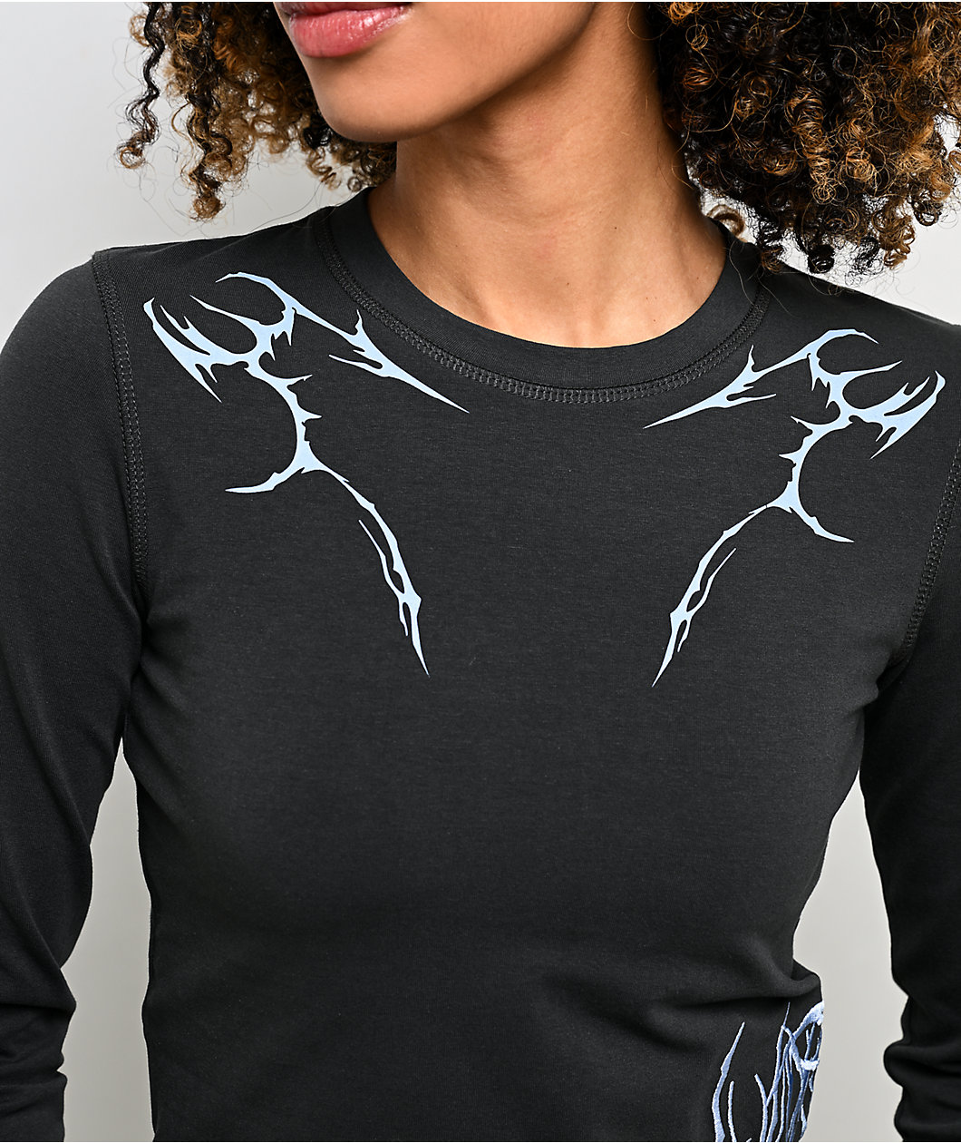 Vitriol Lottie Vertebrate Charcoal Long Sleeve Crop T-Shirt