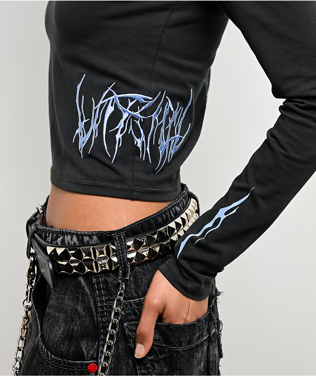 Vitriol Lottie Vertebrate Charcoal Long Sleeve Crop T-Shirt