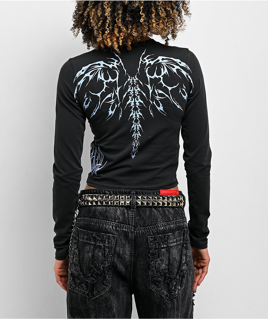 Vitriol Lottie Vertebrate Charcoal Long Sleeve Crop T-Shirt