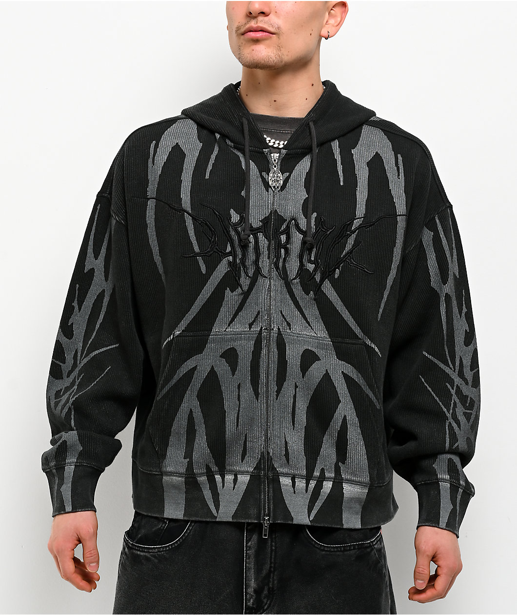 Vitriol Mocking Bird Black Wash Zip Hoodie
