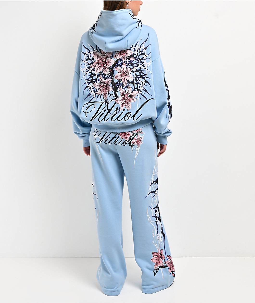 Vitriol Myla Blue Wash Wide Leg Sweatpants