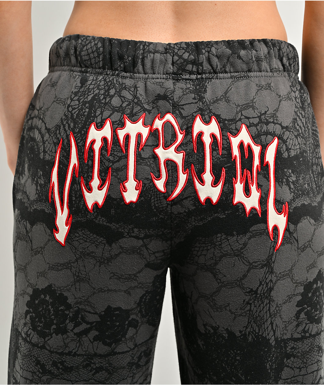 Vitriol Myla Lace Dark Grey & Black Wide Leg Sweatpants