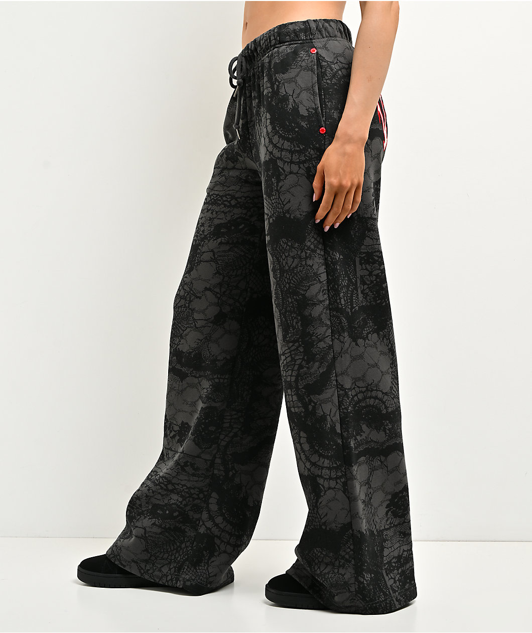 Vitriol Myla Lace Dark Grey & Black Wide Leg Sweatpants
