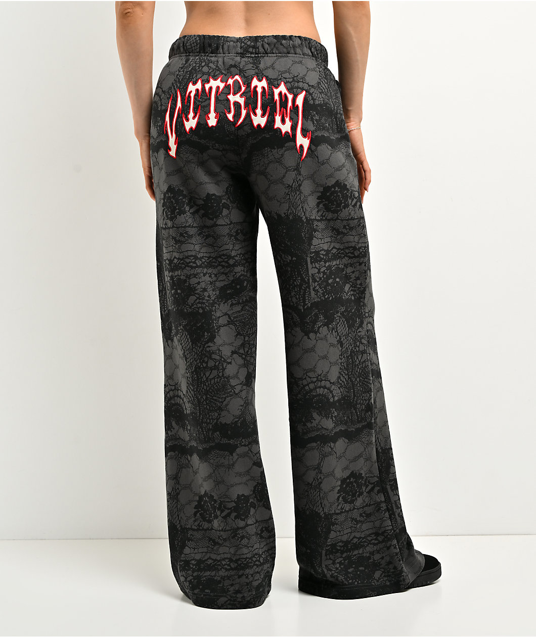 Vitriol Myla Lace Dark Grey & Black Wide Leg Sweatpants