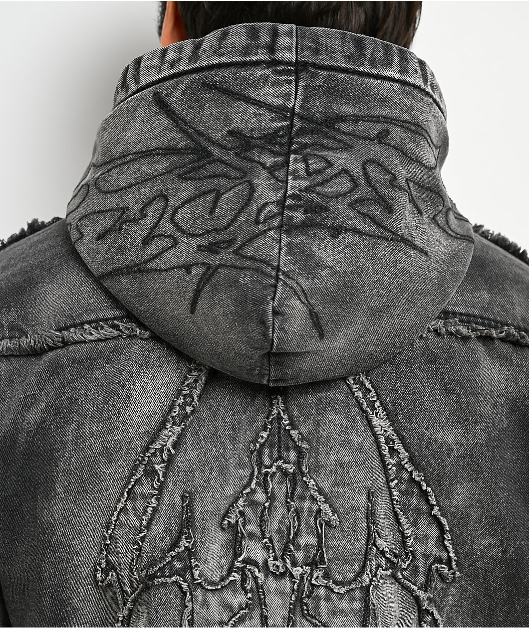 Vitriol Oblivion Grey Wash Hooded Denim Boxy Jacket