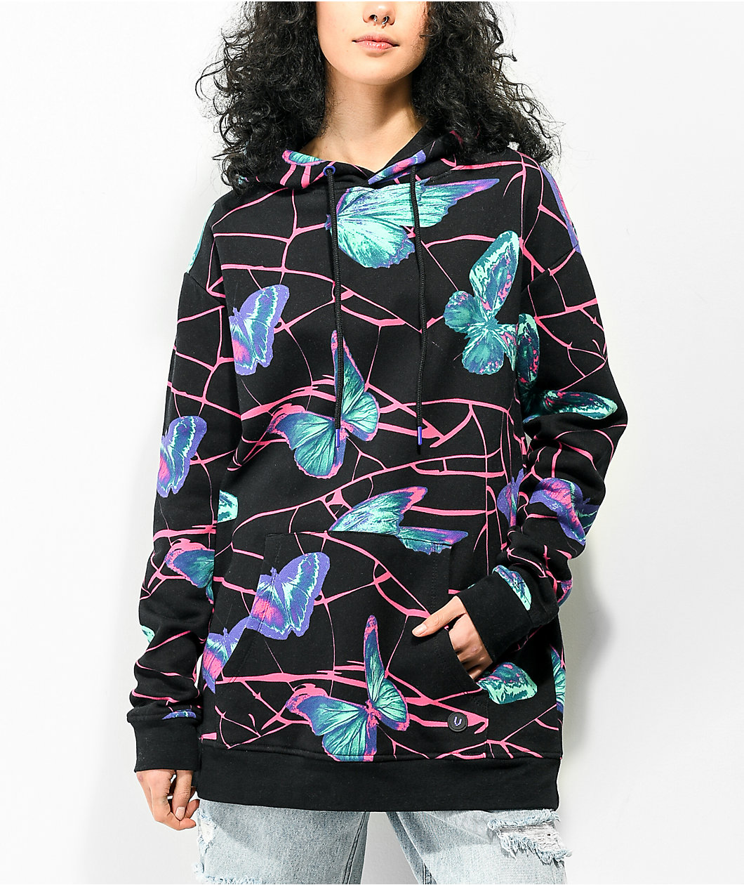 Vitriol Raye Butterfly Print Black Hoodie