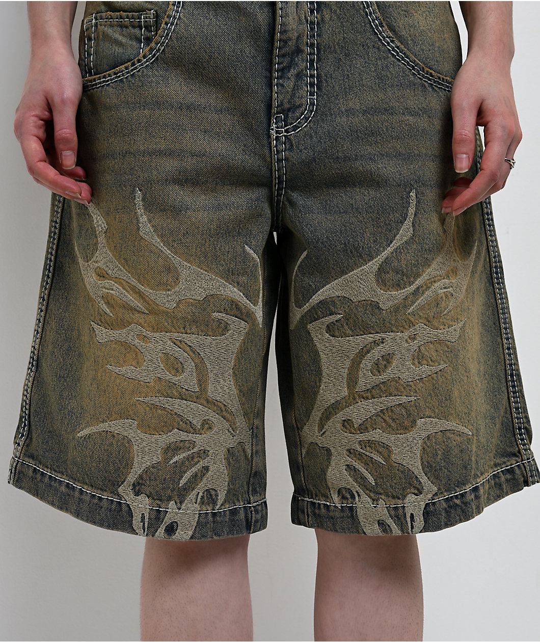 Vitriol Rowenna Butterfly Blue Wash Denim Shorts