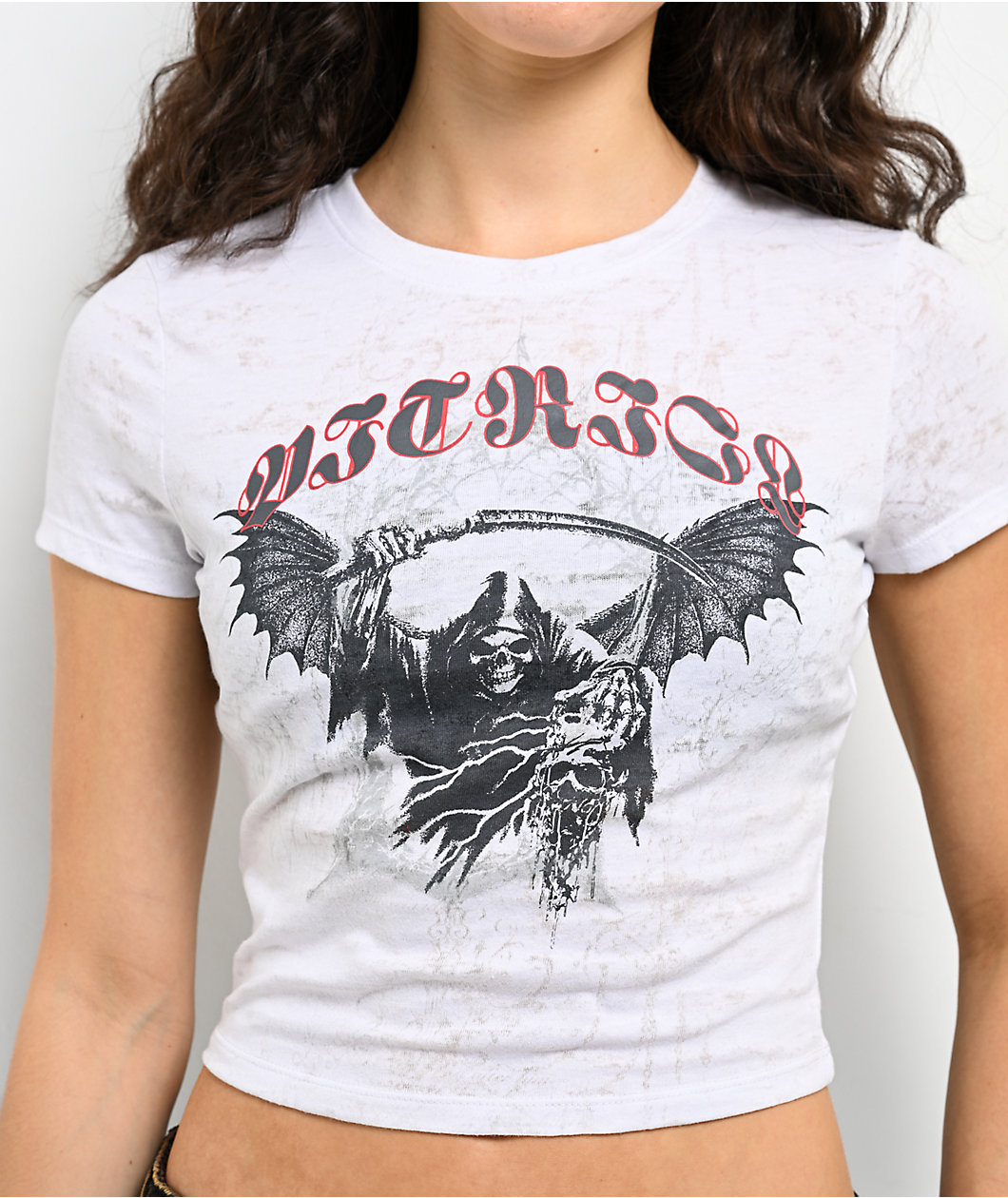 Vitriol Sabrina White Burnout Crop T-Shirt