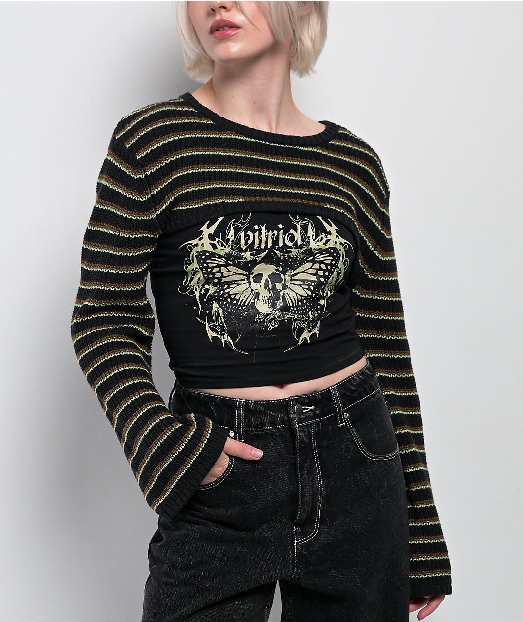 Vitriol Scarlet Black Shrug Crop Tank Top Set