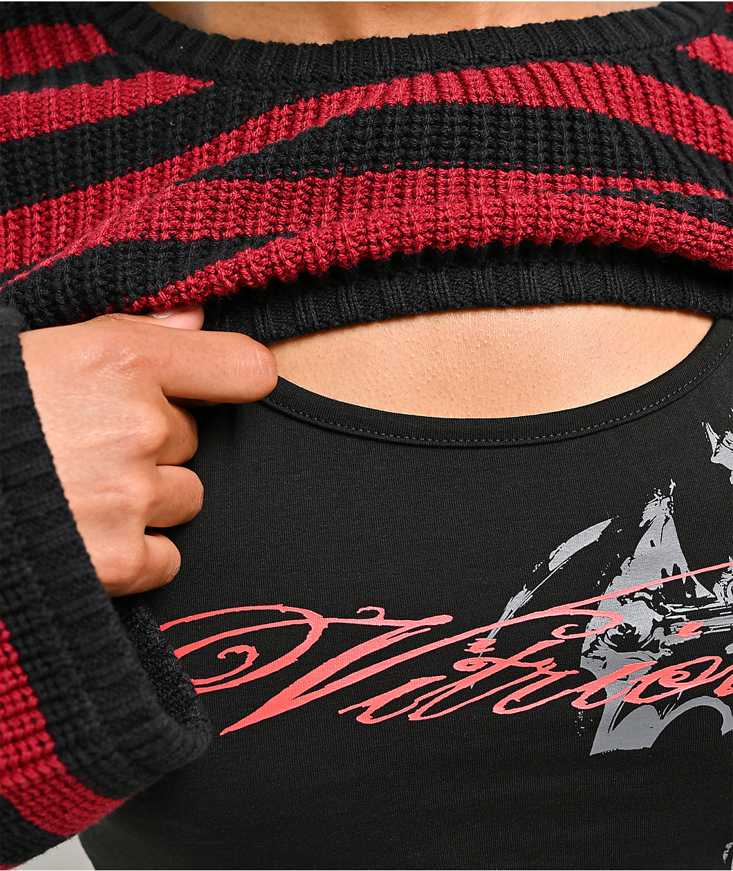 Vitriol Scarlet Stripe Black & Red Shrug Crop Tank Top Set