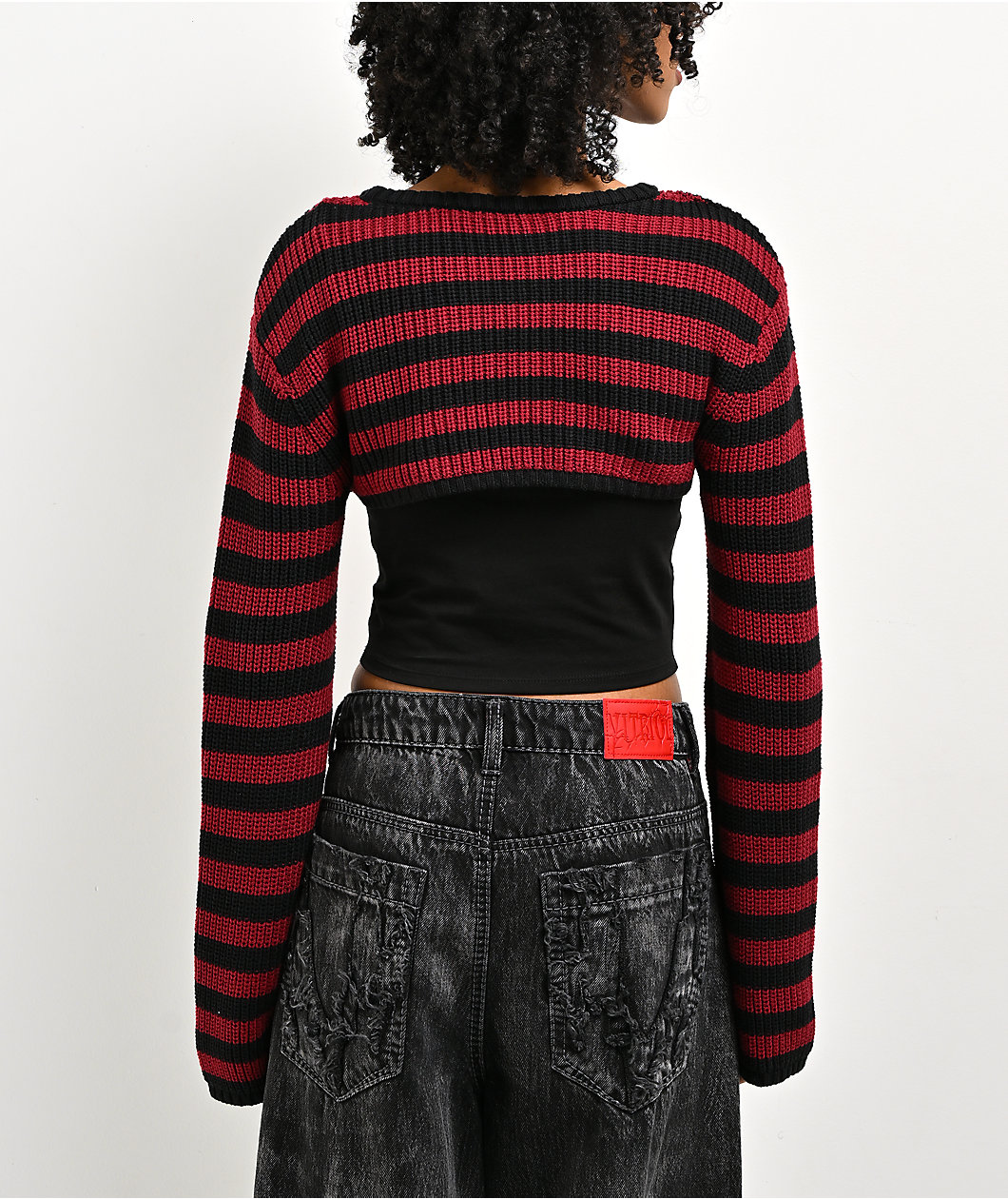 Vitriol Scarlet Stripe Black & Red Shrug Crop Tank Top Set