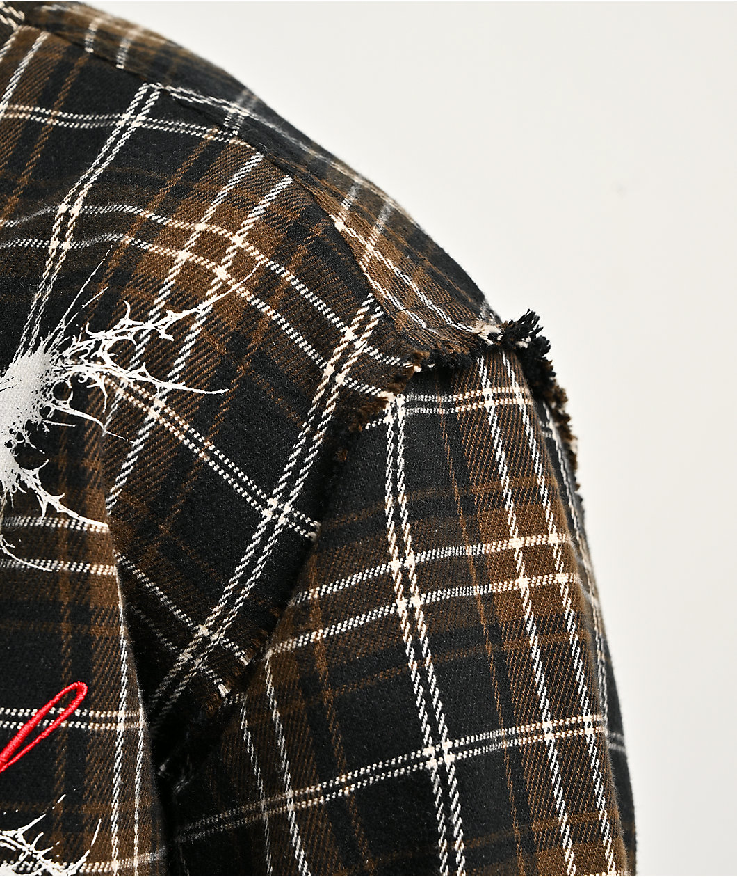 Vitriol Scorned Long Sleeve Black & Brown Flannel Crop Zip Shirt