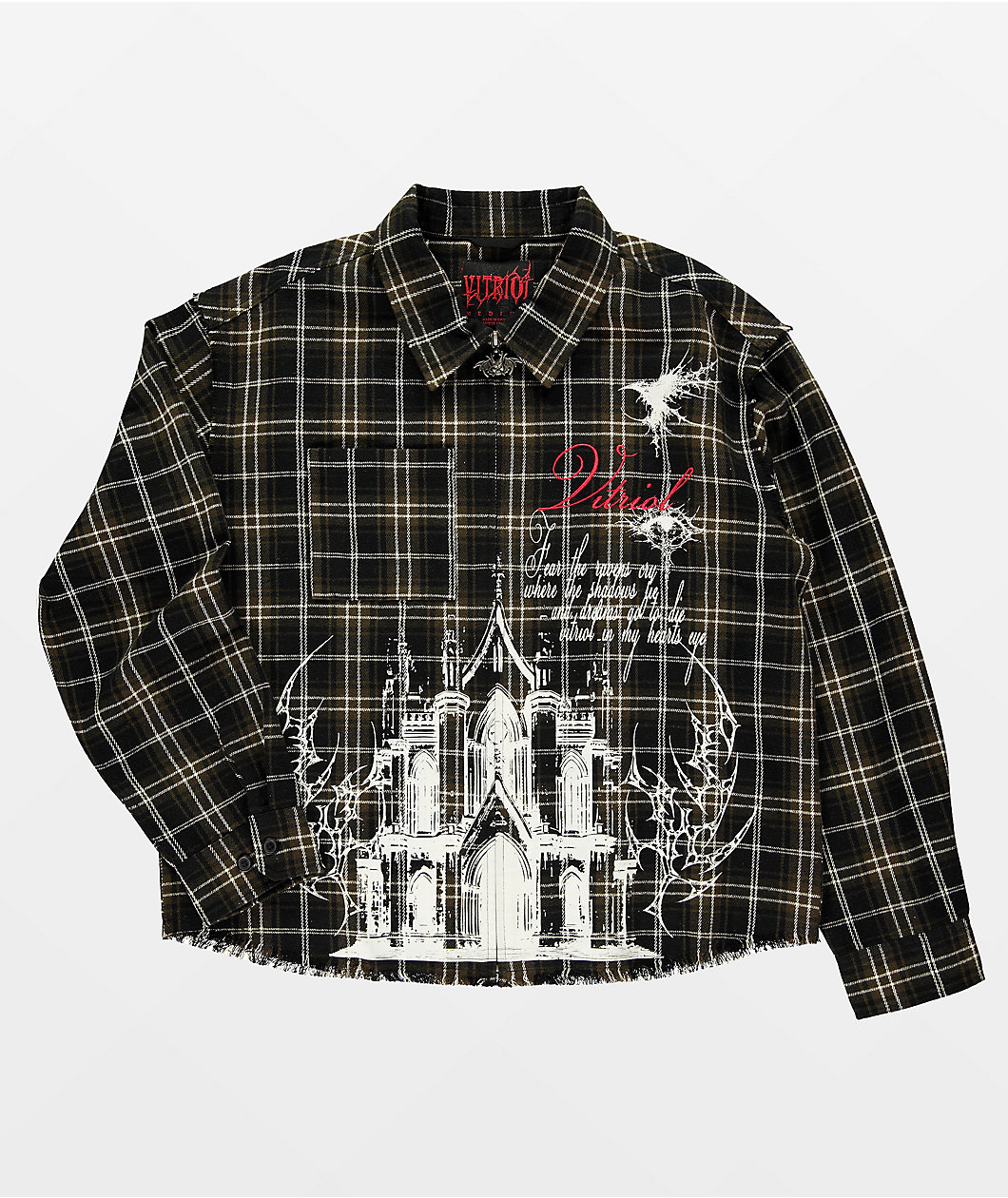 Vitriol Scorned Long Sleeve Black & Brown Flannel Crop Zip Shirt