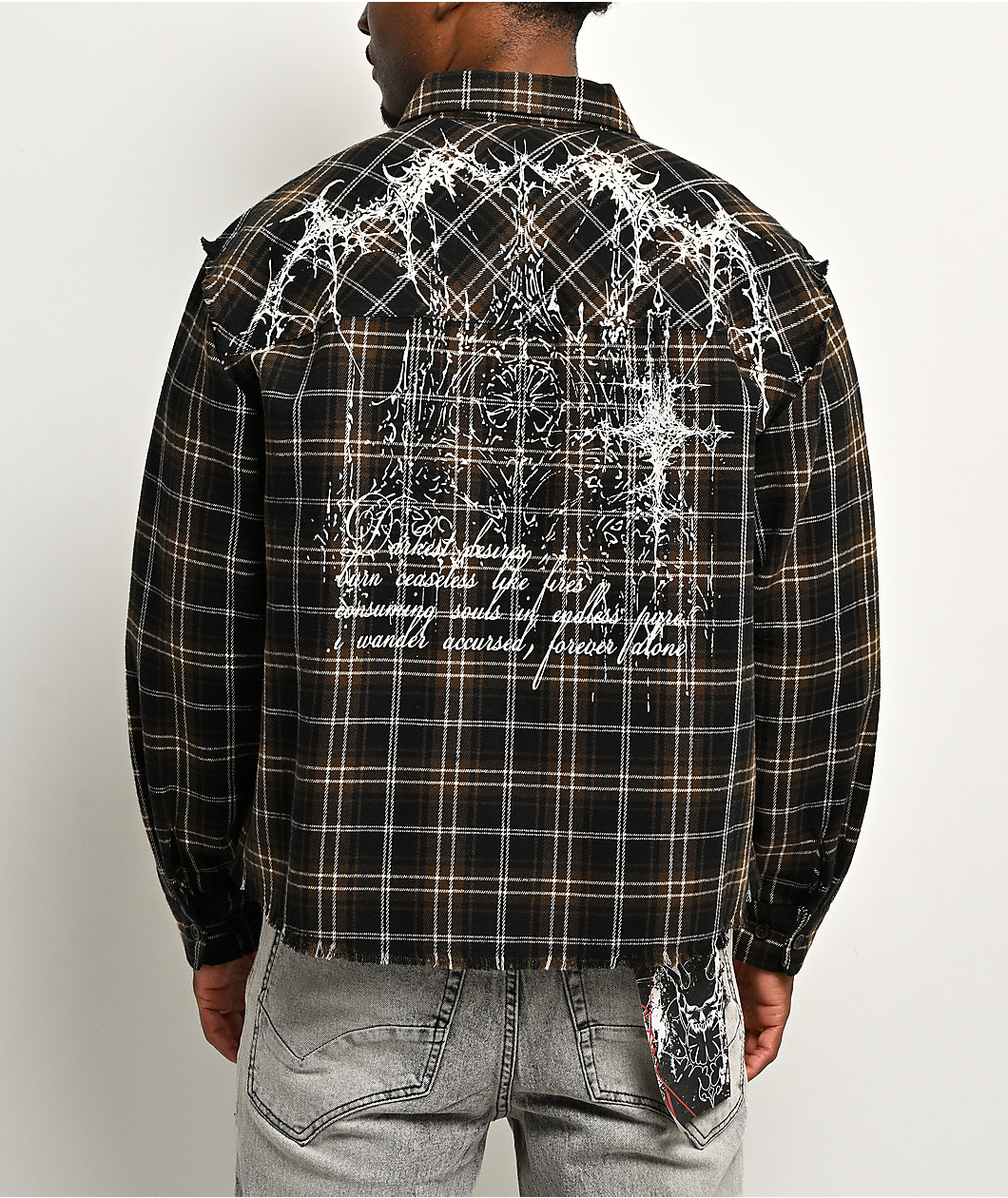 Vitriol Scorned Long Sleeve Black & Brown Flannel Crop Zip Shirt