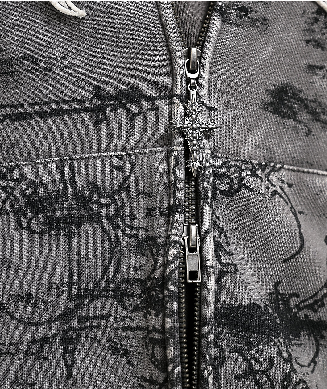 Vitriol Scrolls Grey Wash Crop Zip Hoodie