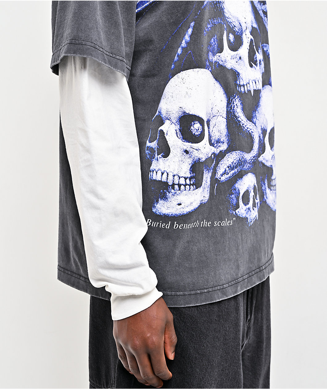 Vitriol Serpents Reign Black Wash & White 2fer Long Sleeve T-Shirt