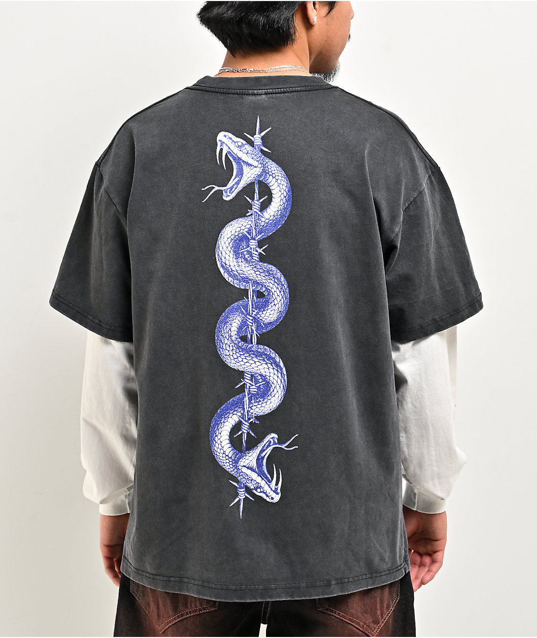 Vitriol Serpents Reign Black Wash & White 2fer Long Sleeve T-Shirt