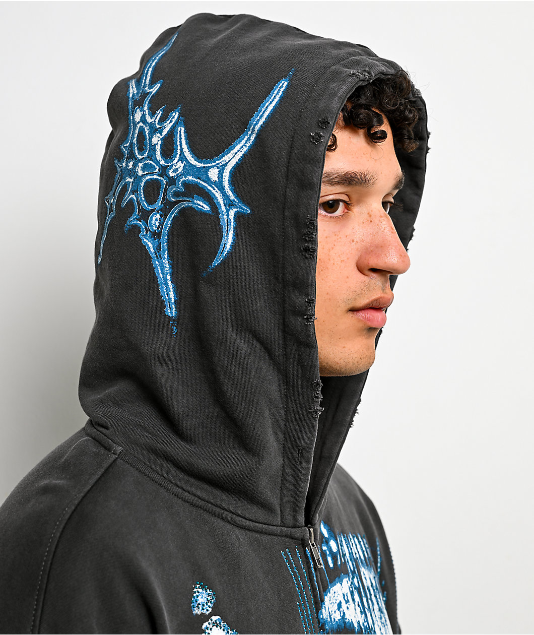 Vitriol Shadowlands Black Wash Crop Zip Hoodie