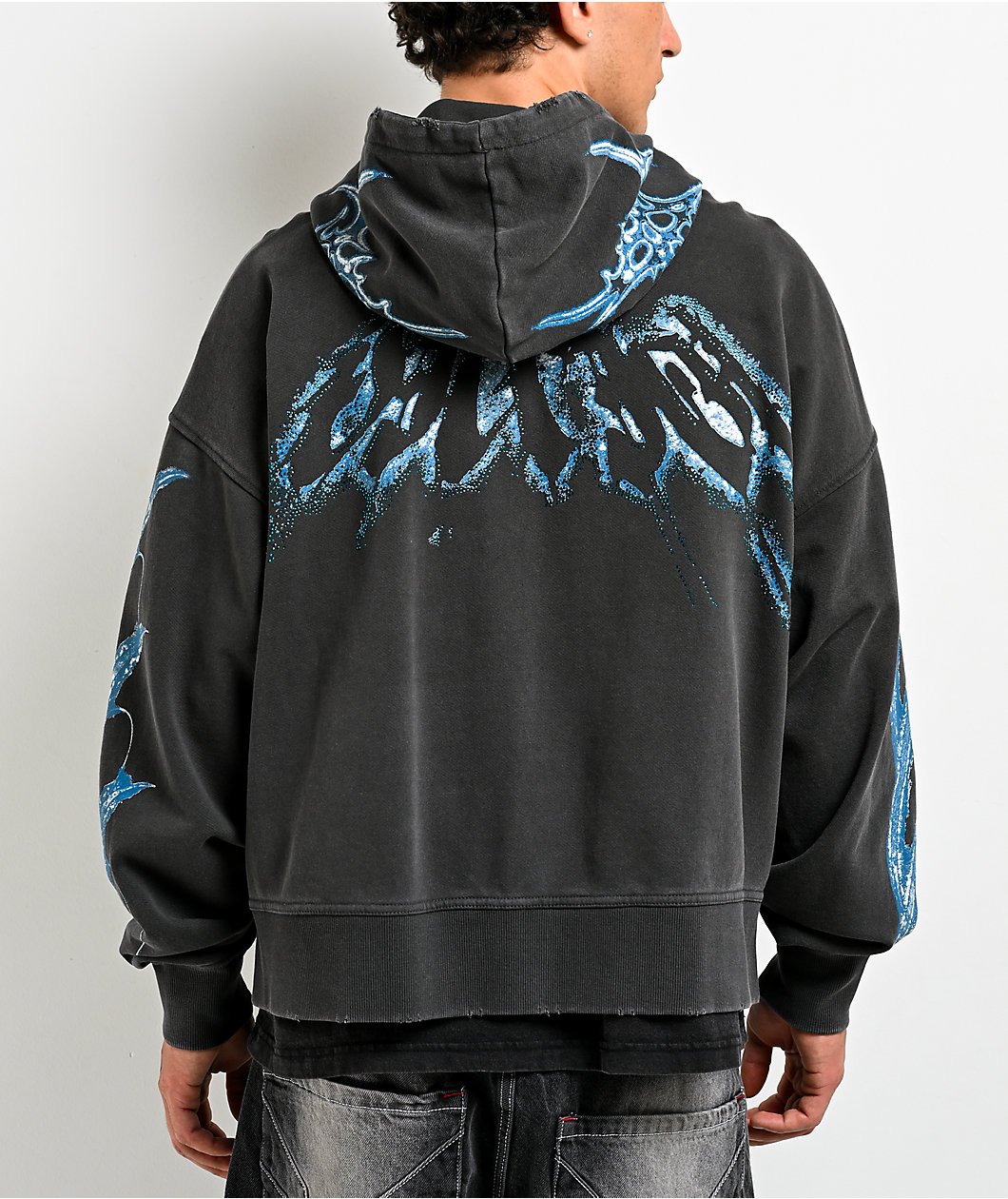 Vitriol Shadowlands Black Wash Crop Zip Hoodie