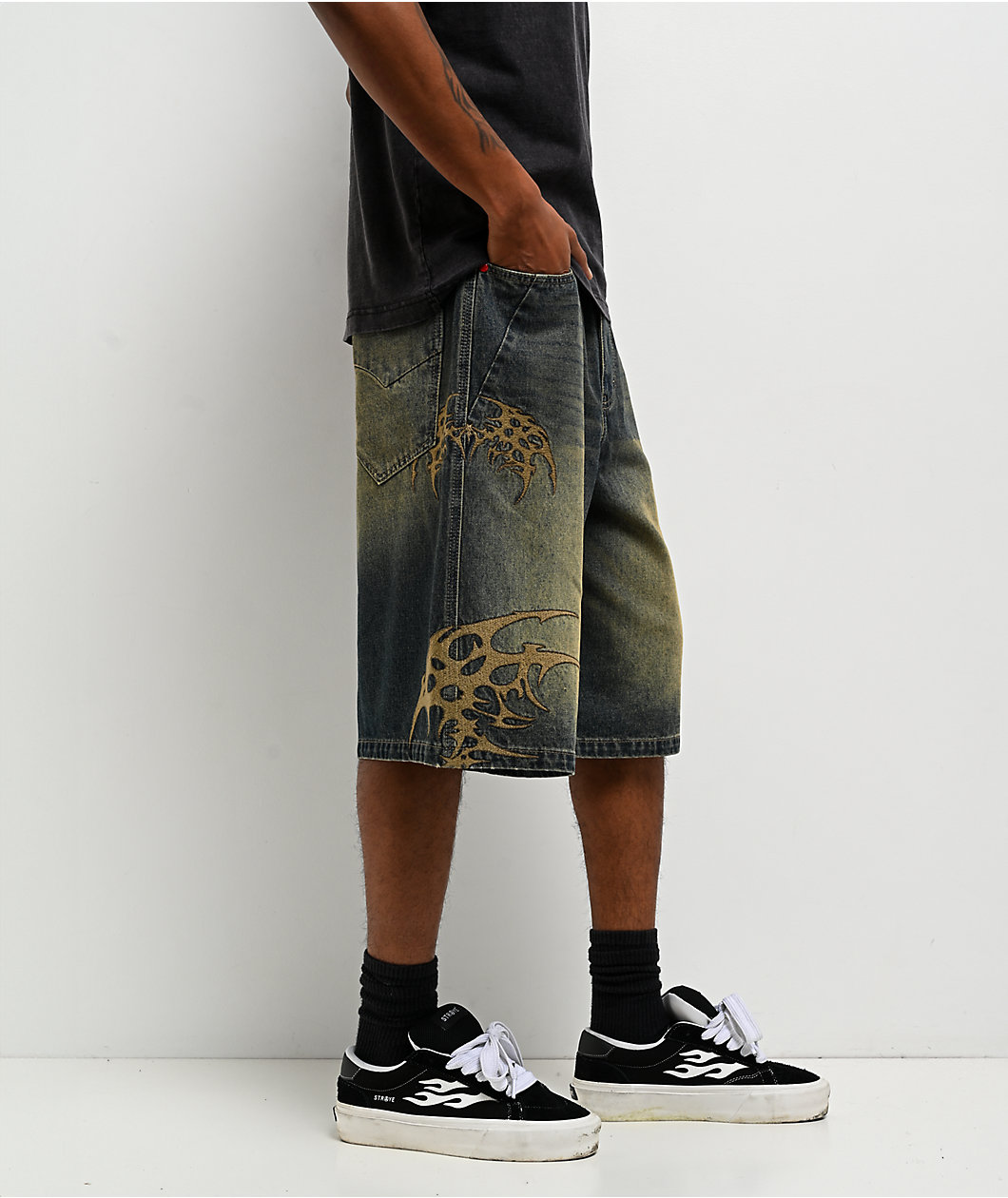 Vitriol Siphon Blue Wash Ultra Wide Denim Shorts