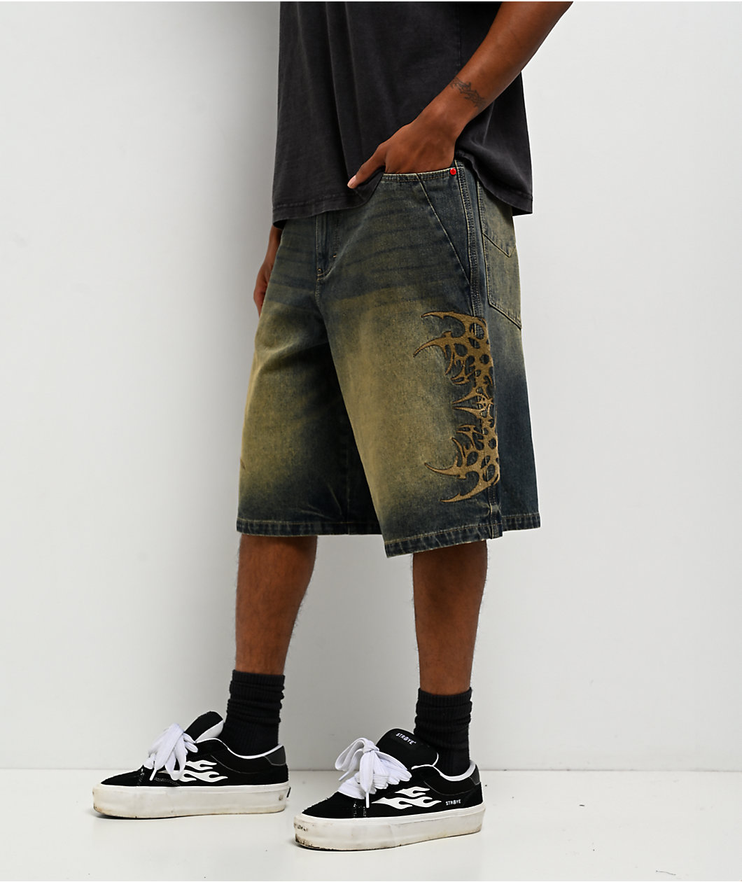 Vitriol Siphon Blue Wash Ultra Wide Denim Shorts