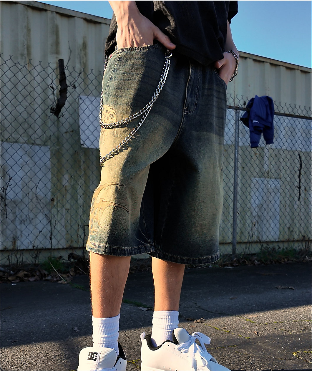 Vitriol Siphon Blue Wash Ultra Wide Denim Shorts