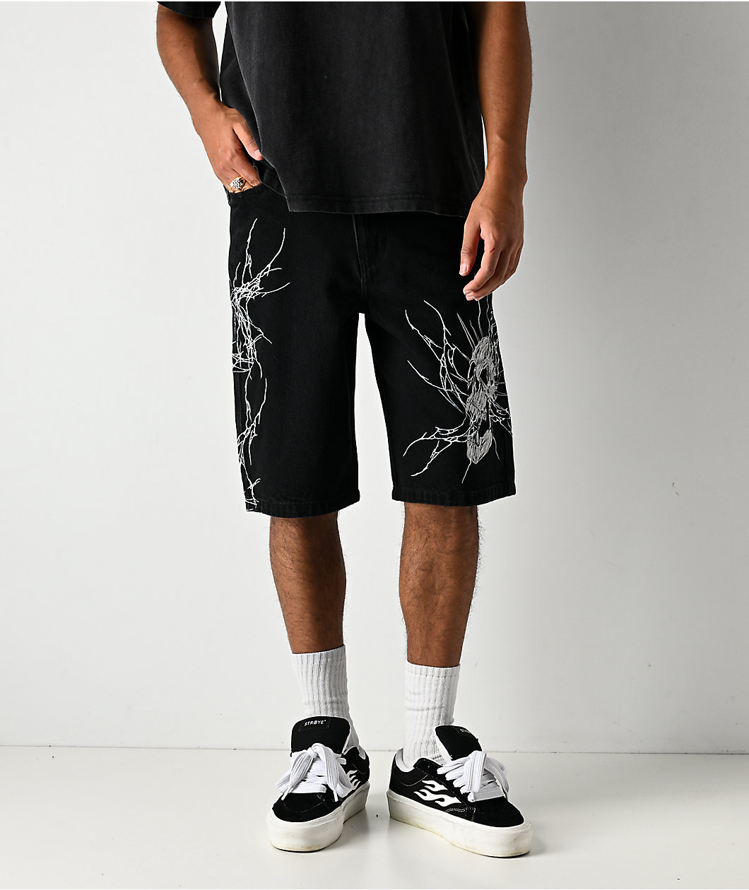 Vitriol Siphon Descend Black Ultra Loose Denim Shorts