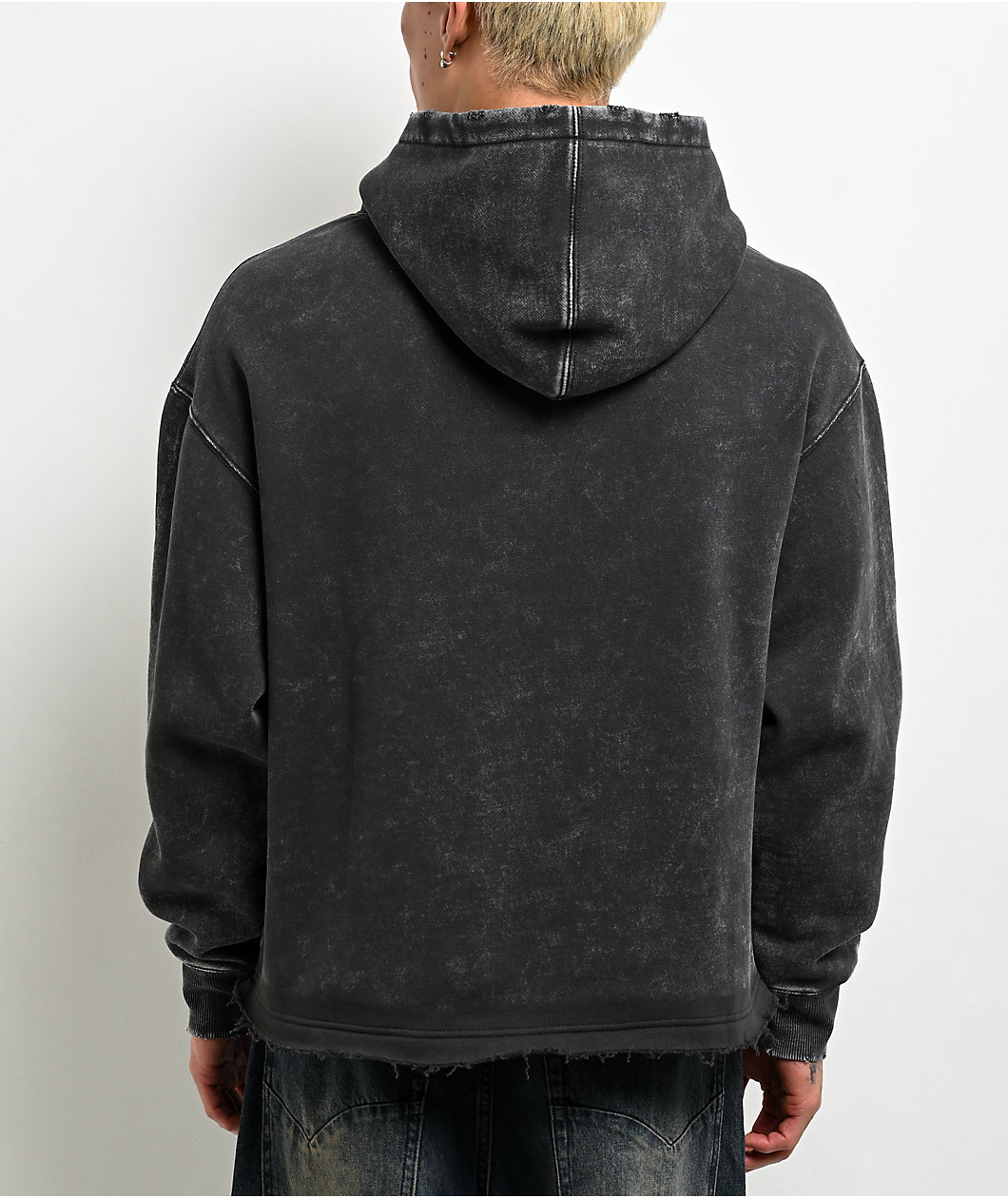 Vitriol Slow Burn Charcoal Wash Distressed Crop Hoodie
