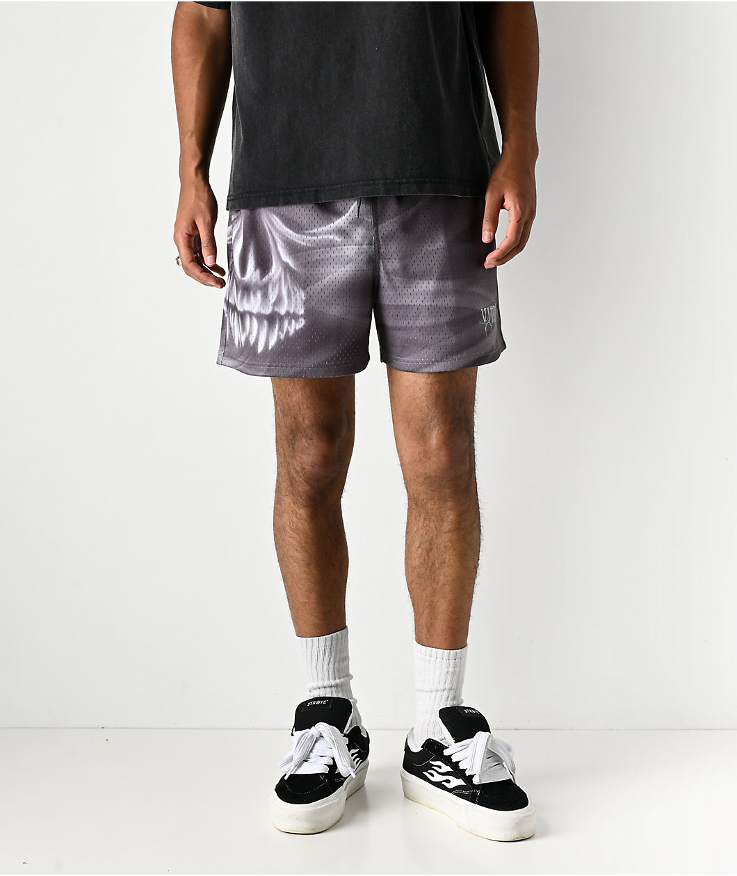 Vitriol Smoke Skull Grey Mesh Shorts
