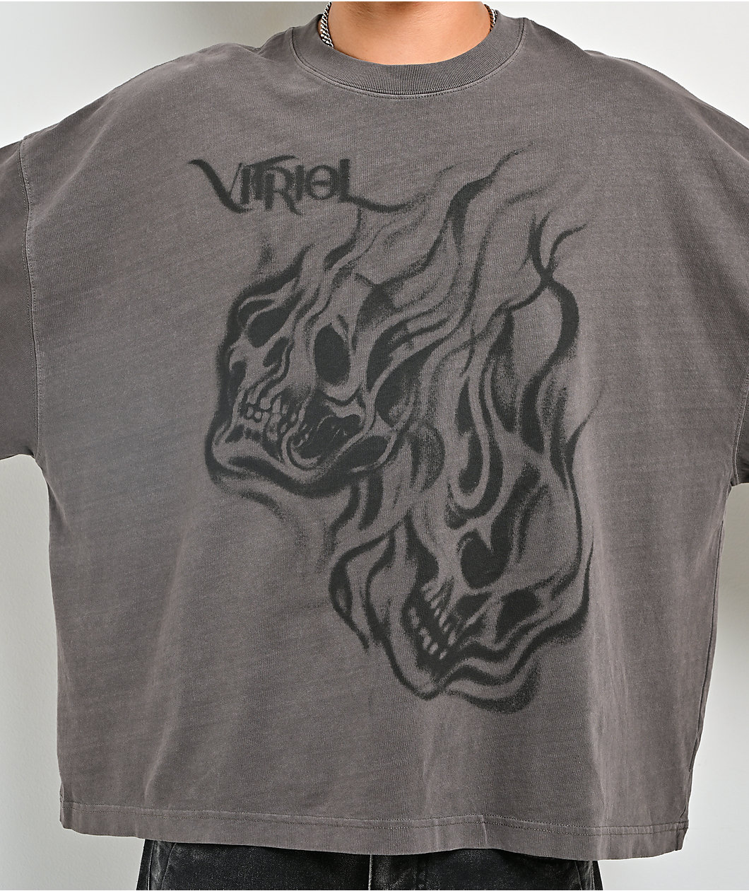 Vitriol Smoky & Ethereal Vintage Grey Boxy Crop T-Shirt