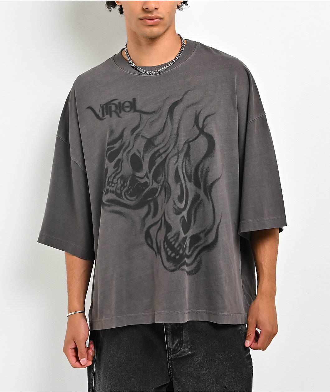 Vitriol Smoky & Ethereal Vintage Grey Boxy Crop T-Shirt